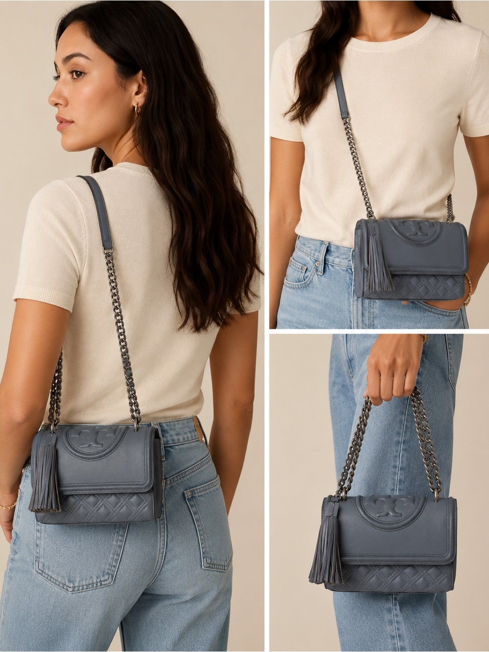 Tory Burch Quilted Leather Crossbody in Slate Blue